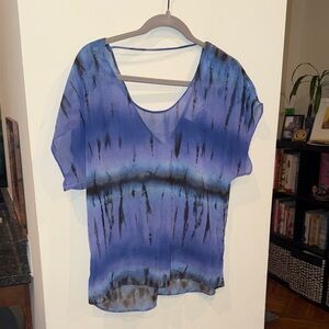 Rory Beca sheer tunic blouse purple print ombré tie dye top size Small